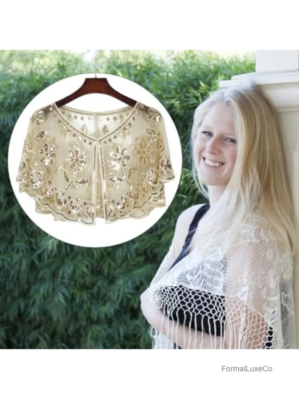 Sequin Beaded Evening Shawl Wrap Flapper Cape Bridal Party Wedding Formal